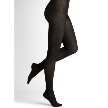 Ripp-Strumpfhose mit Kaschmir und Baumwolle schwarz von Bleuforêt