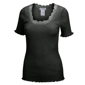 Seide mit Baumwolle T-Shirt Rippjersey schwarz von Eva B. Bitzer