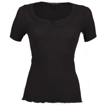 Merinowolle-Seide Kurzarm-Shirt gerippt von Artimaglia schwarz
