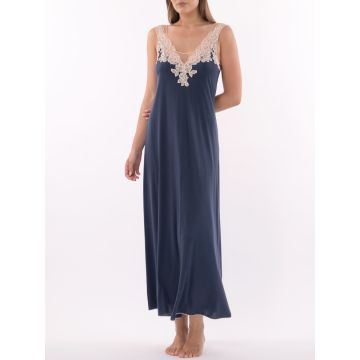 Modal Träger Nachtkleid blau-rose mit Spitze von Verdiani