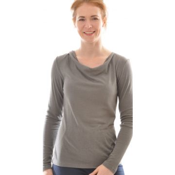 100% Bio Bouretteseide Langarmshirt mit Wasserfall Ausschnitt in dunkelgrau