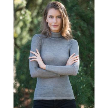 Wolle-Seide Rollkragen Langarmshirt mittelgrau Brina von Madiva Eco Future