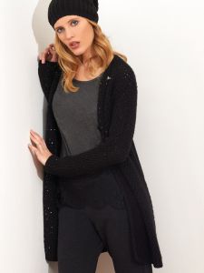 Wolle mit Pailletten lange Strickjacke schwarz von Chiara Fiorini - das Shirt ist nicht im Lieferumfang enthalten