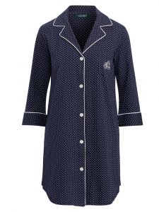 Sleepshirt Baumwolle Viscose Navy Dots dunkelblau Lauren by Ralph Lauren Sleepwear für Damen