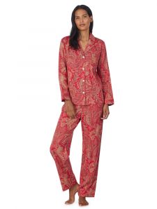 Pyjama Baumwolle Viscose Satin Paisley rot Lauren by Ralph Lauren Sleepwear für Damen