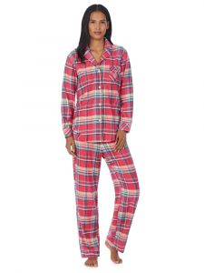 Pyjama Baumwolle Viscose Flanell pink kariert Lauren by Ralph Lauren Sleepwear für Damen