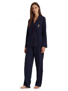Pyjama Baumwolle Viscose Jersey Navy Classic Lauren by Ralph Lauren Sleepwear für Damen