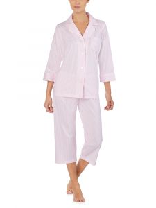 Pyjama Baumwolle Viscose Stripes rosa Lauren by Ralph Lauren Sleepwear für Damen