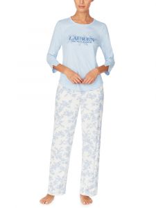 Jersey Schlafanzug Ivory Floral hellblau von Lauren Sleepwear by Ralph Lauren
