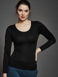 Seide + Bio-Baumwolle kbA Langarm-Shirt schwarz von Kokon Zwo