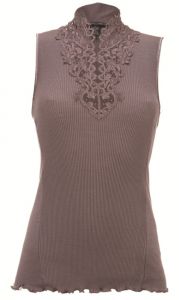 Merinowolle-Seide Shirt Top mit schweizer Spitze von Artimaglia taupe
