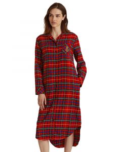 Langes Flanell Sleepshirt für Damen aus Baumwolle Viscose Mix in rot kariert von Lauren Sleepwear