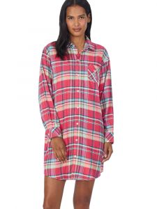 Flanell Sleepshirt für Damen aus Baumwolle Viscose Mix in rosa kariert von Lauren Sleepwear