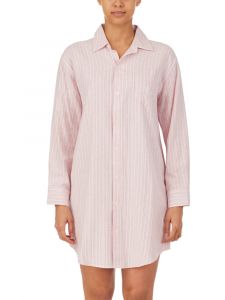 Flanell Sleepshirt für Damen aus Baumwolle Viscose Mix in rosa gestreift von Lauren Sleepwear