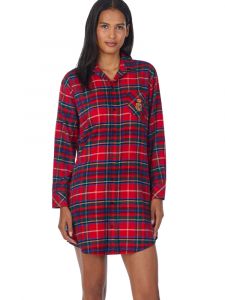 Flanell Sleepshirt für Damen aus Baumwolle Viscose Mix in rot kariert von Lauren Sleepwear