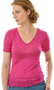 T-Shirt mit V-Ausschnitt aus Bio-Seide Feinjersey magenta von Alkena