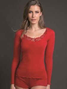 Merinowolle-Seide Langarm-Shirt gerippt von Artimaglia rot