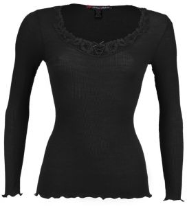 Merinowolle-Seide Langarm-Shirt gerippt von Artimaglia schwarz