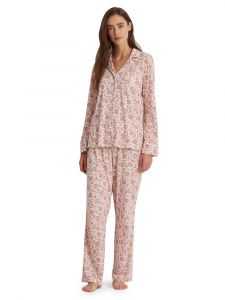 Jersey Schlafanzug Damen Classic Flowers Lauren by Ralph Lauren elfenbein rot