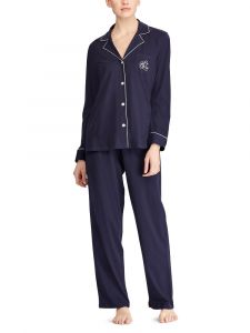 Pyjama Baumwolle Modal Navy dunkelblau Lauren by Ralph Lauren Sleepwear für Damen