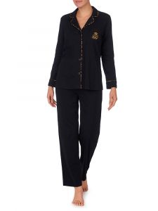 Pyjama Baumwolle Black Leopard Lauren by Ralph Lauren Sleepwear für Damen