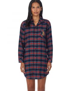 Flanell Sleepshirt für Damen aus Baumwolle Viscose Mix in schwarz kariert von Lauren Sleepwear