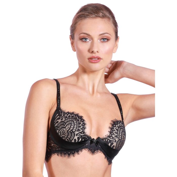 Luxuriöser Black Swan Spitzen Push Up Bh mit Pads und Schmuck in