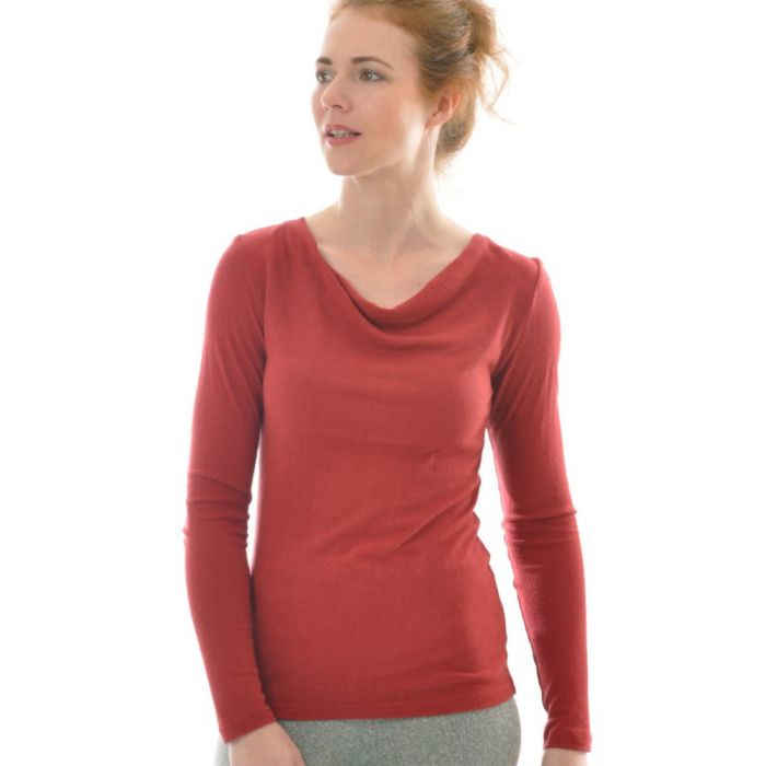 Ausschnitt Alkena Langarmshirt Rotes von mit Wasserfall Bio Bouretteseide